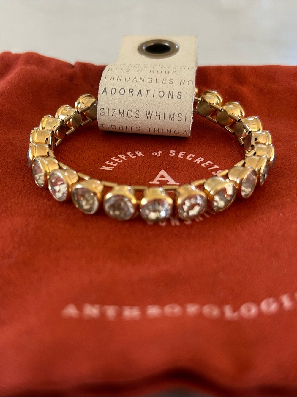 NWT Anthropologie gold stretch bracelet with crystals - Picture 2 of 7